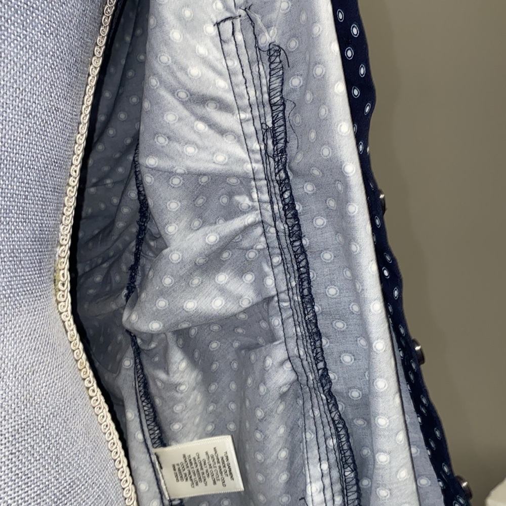 Navy blue white  button up button down ruched side fitted women’s blouse top med - Picture 11 of 11